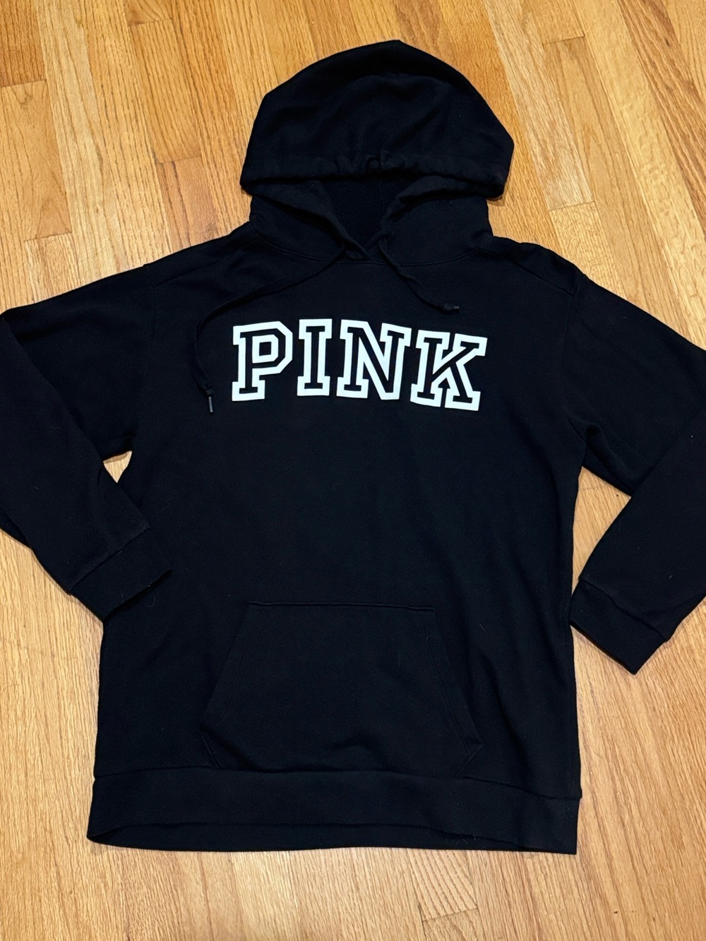 Victoria’s Secret PINK Black Hooded Sweatshirt Hoodie Size Medium